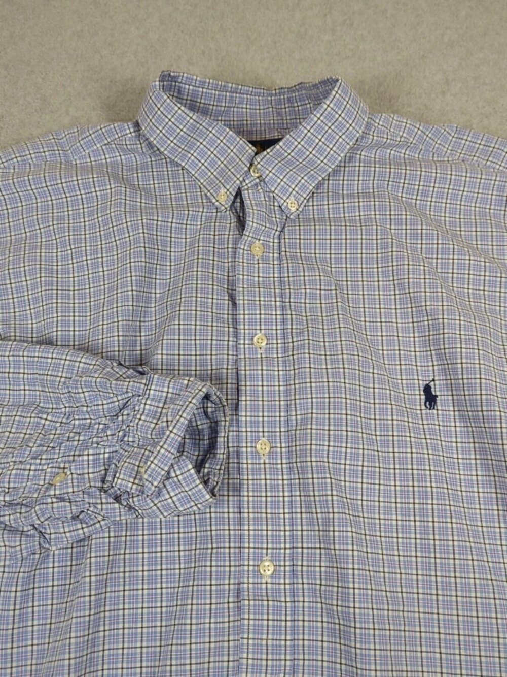 Ralph Lauren Shirt Men's 2XB Blue Plaid Cotton Stretch Casual Button Down